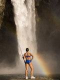 Woman Standing on a Rock and Holding a Javelin, Snoqualmie Falls, Washington State, USA Photographic Print