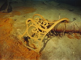 Metal Deck Bench Frame of the R.M.S. "Titanic" Seen Amid Wreckage on Ocean Floor Photographie par Emory Kristof