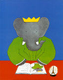 Babar Reading Poster av Laurent de Brunhoff