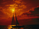 A Silhouette of a Sailboat on Lake Michigan Photographic Print