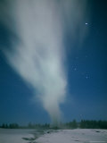 An Eruption at Old Faithful in the Light of the Full Moon Photographic Print