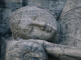 The Head of a Forty-Four-Foot-Long Granite Statue of a Reclining Buddha Entering Nirvana Photographie