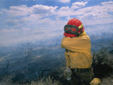 A Fire-Fighter Wipes His Smoke-Irritated Eyes Photographic Print by Mark Thiessen