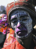 An Informal Portrait of an Indian Man with Face Paint Photographic Print by Ed George