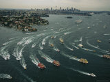 Passenger Ferries Churn Across Sydney Harbor in the Great Ferry Boat Race Photographic Print