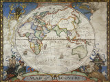 A Map of the Eastern Hemisphere Depicting Famous Explorers Routes Painted in 1927 Lámina fotográfica por Jr, Victor R. Boswell