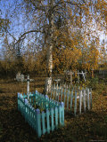 Picket Fences Border Graves at a Church in Fort Norman Photographic Print