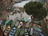 An Elevated View of Boats Stored on a Plaza During a Rain Shower Photographic Print by Michael S. Lewis