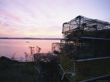 Serene View with Lobster Pots Stacked on a Maine Shore Photographie