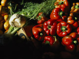 Peppers, Oranges and Fennel Fill Bins at a Vegetable Vendors Stall Photographic Print by Pablo Corral Vega