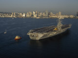 Aircraft Carrier with Skyline of San Diego, California Photographic Print