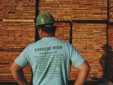 Workers Sort and Stack Lumber by Grade at the Salmon Sawmill Photographic Print