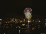 Fireworks Light up the Sky over a Boat-Filled Harbor at Night Photographie