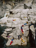 Kayakers Portaging Unrunnable Waterfall in Bald Rock Canyon Photographie