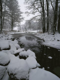 Winter Scene of Creek with Snow-Covered Banks Photographic Print