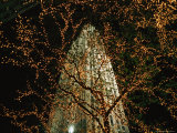 A Brightly-Lit Skyscraper Towers Above a Tree Decorated with Lights Photographic Print by Raul Touzon