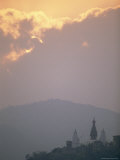 Sunset Behind the Swayambunath Stupa in Kathmandu Photographic Print