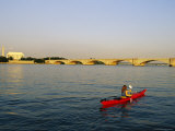Woman Kayaks Past the Lincoln Memorial toward Memorial Bridge Photographic Print by Skip Brown