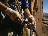 Rock Climber Becky Halls Wrapped Hands and Climbing Gear Lámina fotográfica