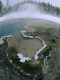 Multi-Colored Hot Spring Gives Off Steam during a Cold Winter Photographic Print