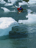 Man Sea Kayaking Around Bits of Icebergs in Prince William Sound Photographic Print