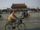 Cyclists Blur by Tiananmen Square Photographic Print