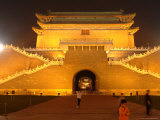 Children Play Soccer in Front of a Floodlit Gate on Tiananmen Square Photographic Print