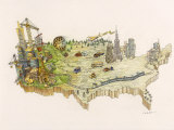 A Painting of the United States and Its Biggest Cities Photographic Print
