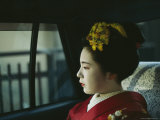 Kimono-Clad Geisha Sits in the Back of a Cab Photographic Print