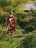 Kimono-Clad Geisha in a Park Near a Stream Photographic Print