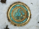 A Turquoise Inlaid Gold Ear Ornament from Sipan Depicts a Muscovy Duck Photographic Print by Martha Cooper