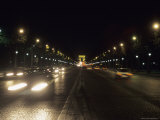 Traffic Along the Champs Elysees at Night, Paris, France Photographic Print