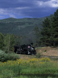 A Steam Engine Chugs Through a Valley Near a Field of Wildflowers, Silverton, Colorado Photographic Print by Taylor S. Kennedy