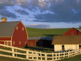 Red Barn with Fenceline in Summer, Whitman County, Washington, USA Photographic Print by Julie Eggers