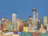 Seattle Skyline with Full Moon Rising, Washington, USA Photographic Print