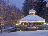 Gazebo and Main Street at Christmas, Leavenworth, Washington, USA Photographic Print