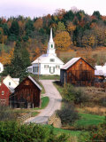 Fall Colors in Small Town with Church and Barns, Waits River, Vermont, USA Photographie par Bill Bachmann