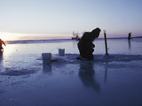 Ice Fishing at Sunset, Canada Photographic Print