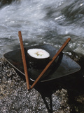 Elegant Sushi and Chopsticks Beside Rushing Water Photographic Print