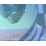 Newspaper Stock Market Report Superimposed in Prisoner's Face Lámina fotográfica