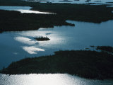 Island with Forest at Dawn at Great Slave Lake Lámina fotográfica