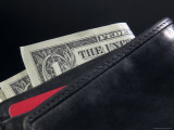 American Dollar Bills in Black Weather Wallet Lámina fotográfica