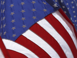 A Line of American Flags with Stars and Stripes Photographic Print