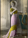 The Directoire, Empire Silhouette: High-Waisted Pink and Gold Gown with an Embroidered Corsage Photographic Print