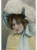 Edna May Actress Wearing an Enormous Feathered Hat with a Large Blue Ribbon Tied at the Side Photographic Print