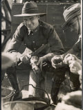 Cheerful Australian Soldier Peeling a Potato Photographic Print