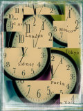Clocks Montage with City Names Photographic Print by Robert Cattan
