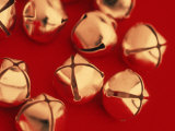 Christmas Brass Bells with Red Background Photographic Print by Jim McGuire