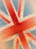Map Highlighting London and British Flag Photographic Print by Carol & Mike Werner