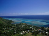 Aerial View of Moorea Showing Village and Reefs Photographic Print by Barry Winiker